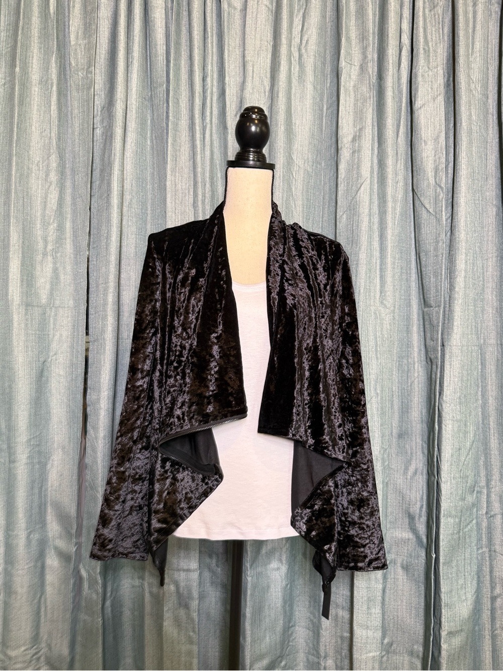 Blank NYC Black Velvet Drape-Front Open Cardigan